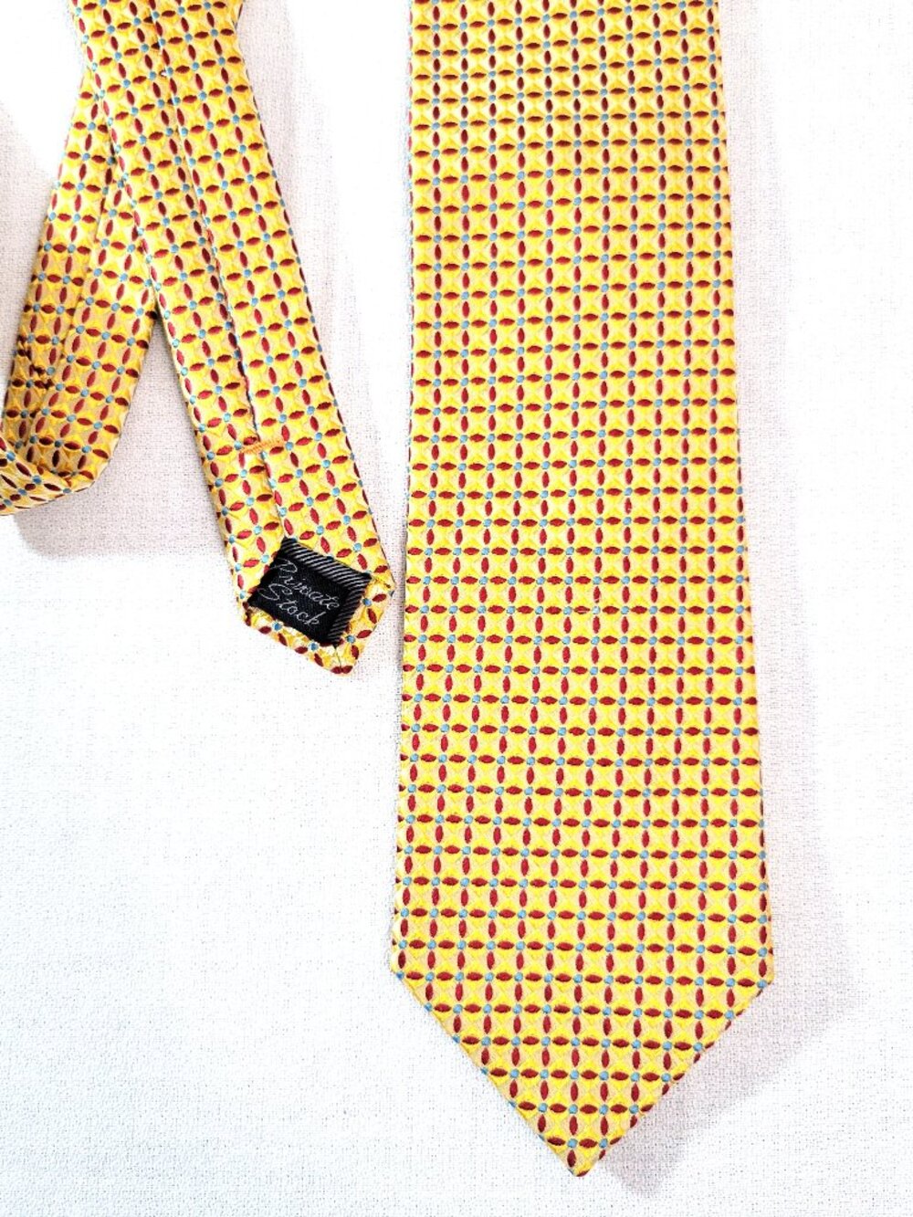 Private Stock Mens Silk Tie Yellow Gold Geometric Micro Square Woven Pattern